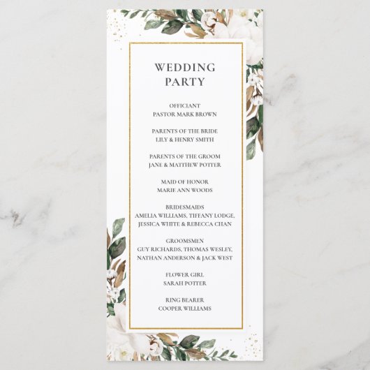 Elegant Ivory Magnolia Blumengrün Hochzeit Programm (Rückseite)