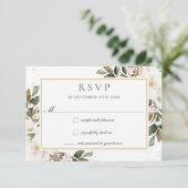 Elegant Ivory Magnolia Blumengrün Hochzeit RSVP Karte (Stehend Vorderseite)