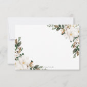 Elegant Ivory Magnolia Blumengrün Hochzeit RSVP Karte (Rückseite)