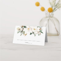 Elegant Ivory Magnolia Greenery Wedding Guest Name
