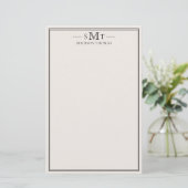 Elegant Ivory Minimalist Three Letter Monogram Briefpapier (Stehend Vorderseite)