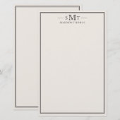 Elegant Ivory Minimalist Three Letter Monogram Briefpapier (Vorne/Hinten)