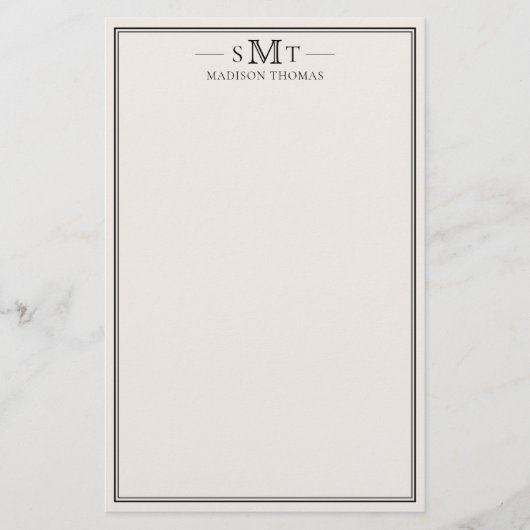 Elegant Ivory Minimalist Three Letter Monogram Briefpapier (Vorderseite)
