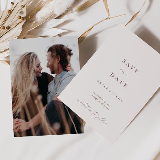 Elegant Ivory Minimalistisch Script Foto Save The Date