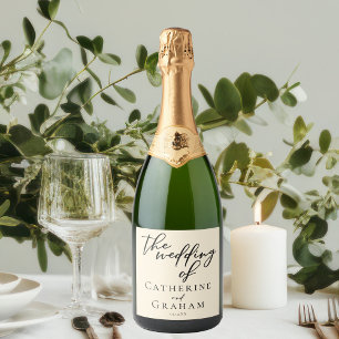 Elegant Ivory Minimalistisch Wedding Personalisier Schaumweinetikett