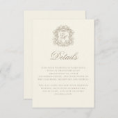Elegant Ivory Monogram Crest Wedding Details Begleitkarte (Vorne/Hinten)