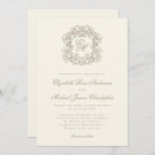 Elegant Ivory Monogram Crest Wedding Einladung (Vorne/Hinten)