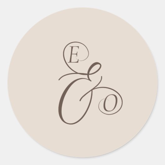 Elegant Ivory Monogram Muted brown Wedding Runder Aufkleber (Vorderseite)