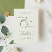 Elegant Ivory Moss Green Floral Ampersand Wedding