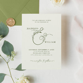 Elegant Ivory Moss Green Floral Ampersand Wedding Einladung
