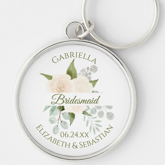 Elegant Ivory Peach Rose Bridesmaid Wedding Keych Schlüsselanhänger (Vorne)