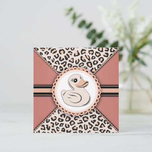 Elegant Ivory Peach Rubber Duck Baby Shower Einladung (Stehend Vorderseite)