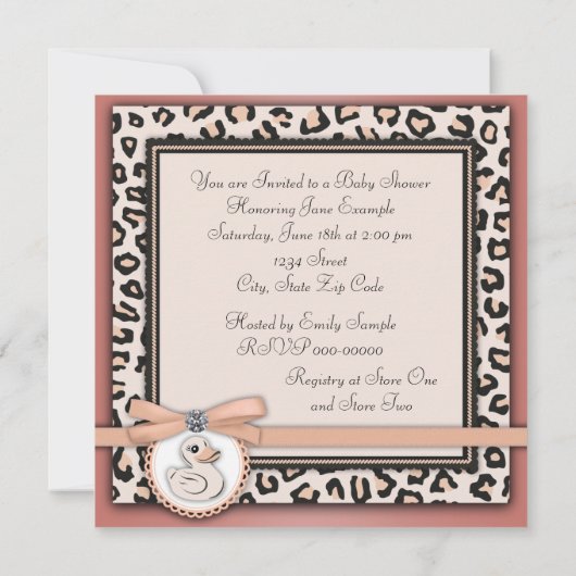 Elegant Ivory Peach Rubber Duck Baby Shower Einladung (Rückseite)