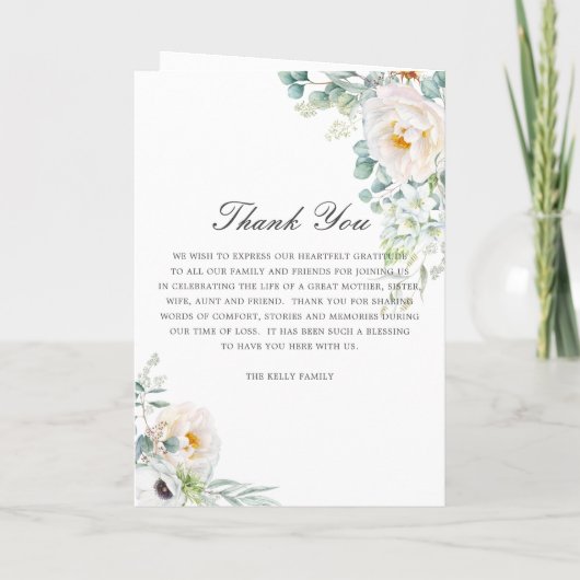 Elegant Ivory Peony Blumengrün Foto Beerdigung Programm (Rückseite)