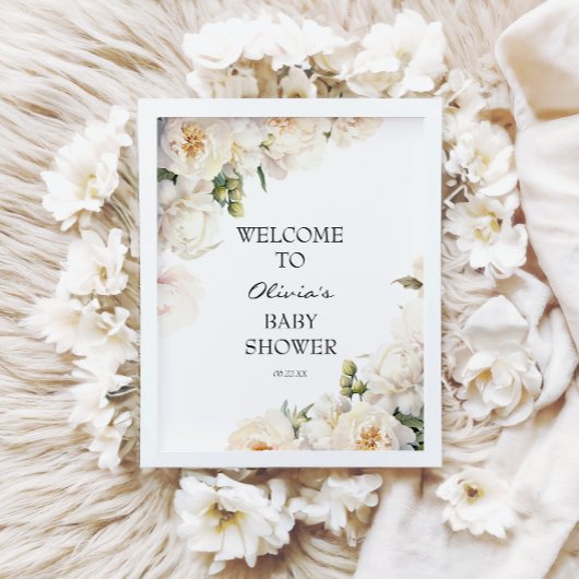 Elegant Ivory Peony Neutral Baby Poster