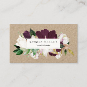 Elegant Ivory Plum Lila Floral Kraft Visitenkarte