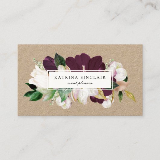 Elegant Ivory Plum Lila Floral Kraft Visitenkarte (Vorderseite)