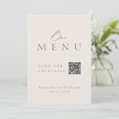 Elegant Ivory QR Code Wedding Bar Menu Sign Einladung (Stehend Vorderseite)