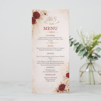 Elegant Ivory & Red Floral Wedding Menu Card Menükarte