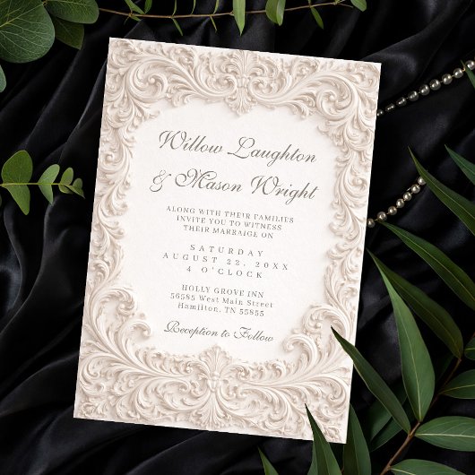 Elegant Ivory Rococo Scroll Wedding Invitation Einladung