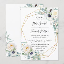 Elegant Ivory Rose Bloral Eukalyptus Wedding Einladung