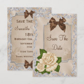 Elegant Ivory Rose & Bows 18. Save the Date (Vorne/Hinten)