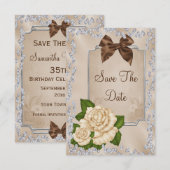 Elegant Ivory Rose & Bows 35. Save the Date (Vorne/Hinten)