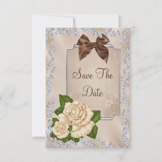Elegant Ivory Rose & Bows 60. Save the Date (Vorderseite)