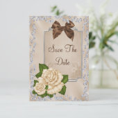 Elegant Ivory Rose & Bows 70. Save the Date (Stehend Vorderseite)