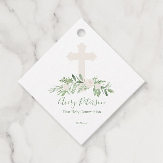 Elegant Ivory Rose Erste Heilige Kommune Geschenkanhänger (Vorderseite)