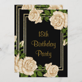 Elegant Ivory Rose & Gold Glitzer 18. Geburtstag Einladung