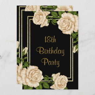 Elegant Ivory Rose & Gold Glitzer 18. Geburtstag Einladung