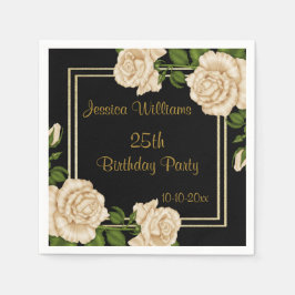 Elegant Ivory Rose & Gold Glitzer 25. Geburtstag Serviette