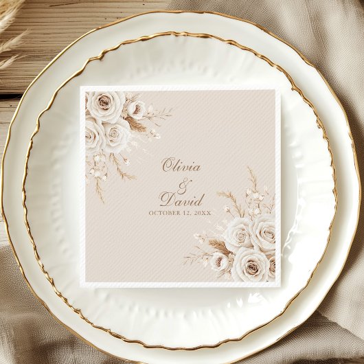 Elegant Ivory Rose Wedding Napkin Serviette