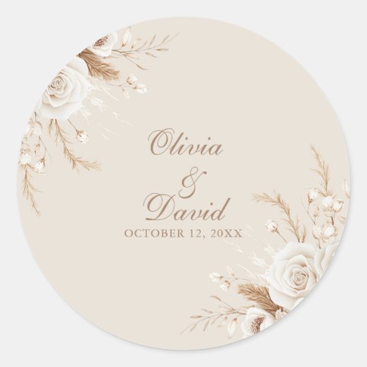 Elegant Ivory Rose Wedding Round Sticker (Vorderseite)