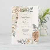 Elegant Ivory Roses Wedding Invitation Einladung (Stehend Vorderseite)