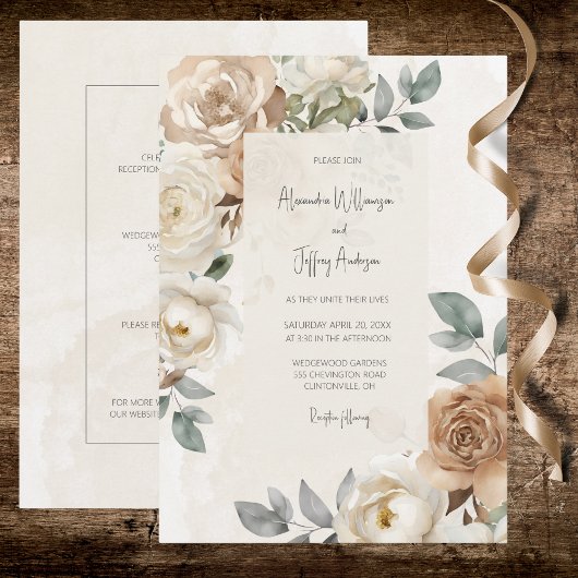 Elegant Ivory Roses Wedding Invitation Einladung