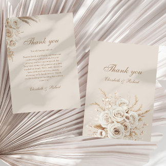 Elegant Ivory Roses Wedding Thank You Card Dankeskarte