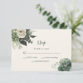 Elegant Ivory Sage Blumengrün Hochzeit RSVP Karte (Stehend Vorderseite)