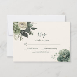 Elegant Ivory Sage Blumengrün Hochzeit RSVP Karte
