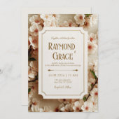 Elegant Ivory Sakura Floral Gilded Ticket Wedding Einladung (Vorne/Hinten)