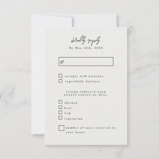 elegant ivory satin wedding meal choices RSVP (Rückseite)