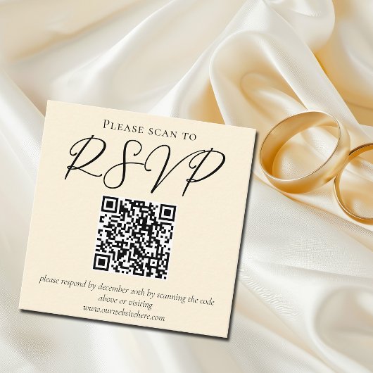 Elegant Ivory Simple Wedding RSVP QR Code Begleitkarte