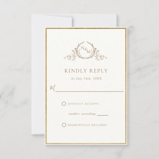 Elegant Ivory und Gold Monogram Wedding RSVP (Vorderseite)