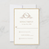 Elegant Ivory und Gold Monogram Wedding RSVP Karte (Vorderseite)
