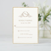 Elegant Ivory und Gold Monogram Wedding RSVP Karte (Stehend Vorderseite)