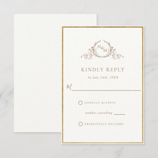 Elegant Ivory und Gold Monogram Wedding RSVP Karte (Vorne/Hinten)