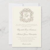 Elegant Ivory Vintage Crest Monogram Wedding Einladung (Vorderseite)