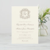 Elegant Ivory Vintage Monogram Crest Wedding Einladung (Stehend Vorderseite)
