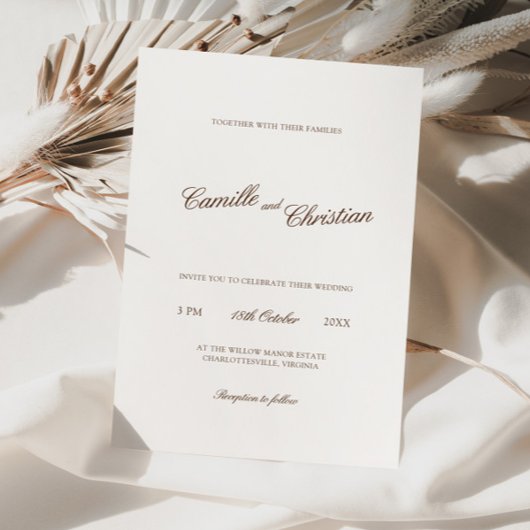 Elegant Ivory & Warm Brown Calligraphy Wedding Einladung